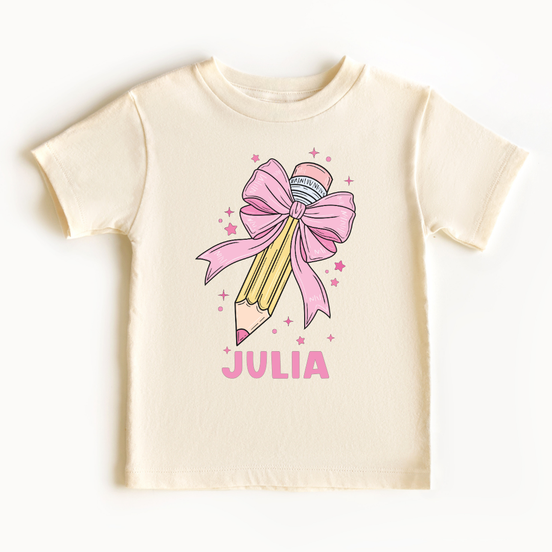 Gepersonaliseerd T-shirt meisje | Potlood met strik & naam