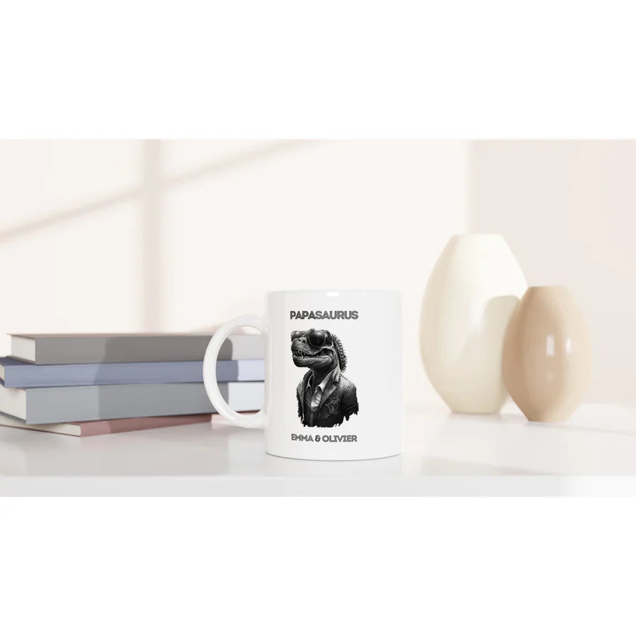 Papasaurus gepersonaliseerde mok, Ouders mok, Naam kinderen, Gepersonaliseerde mok vader papa, tas vader, koffiemok papa