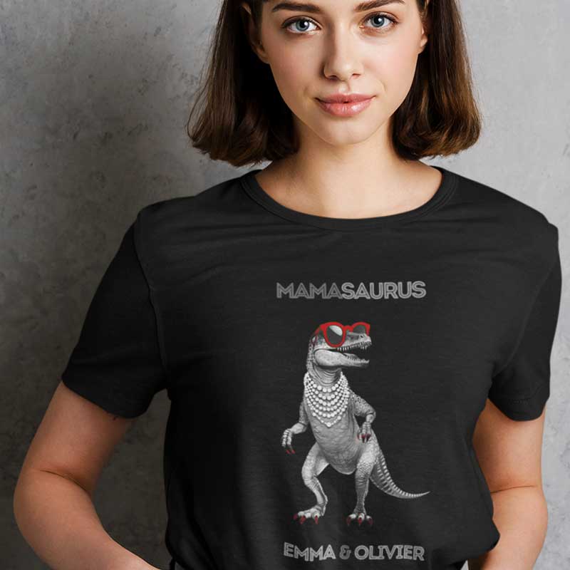 Mamasaurus gepersonaliseerd t-shirt, grappige shirts, grappige t-shirts, origineel uniek gepersonaliseerd cadeau moeder, humor, kado mama, gepersonaliseerd cadeau moederdag, t-shirt ouders