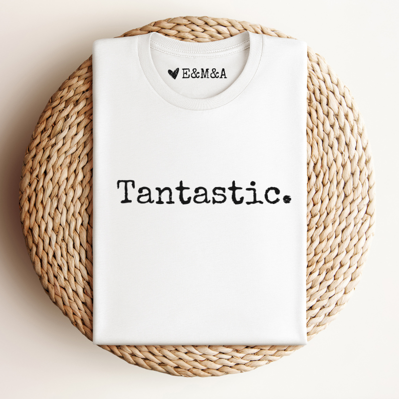 Cadeau tante, t-shirt Tantastic, eerste letters van neefjes & nichtjes binnenkant, gepersonaliseerd cadeau, t-shirt van organisch katoen