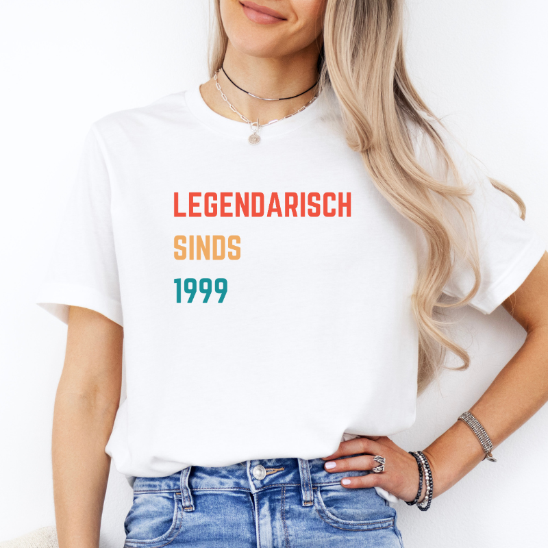 Legendarisch sinds (rood, geel, groen), t-shirt van biologisch katoen, legende, verjaardag vrouw, verjaardag oma, meme, omi, verjaardag tante, geboortejaar