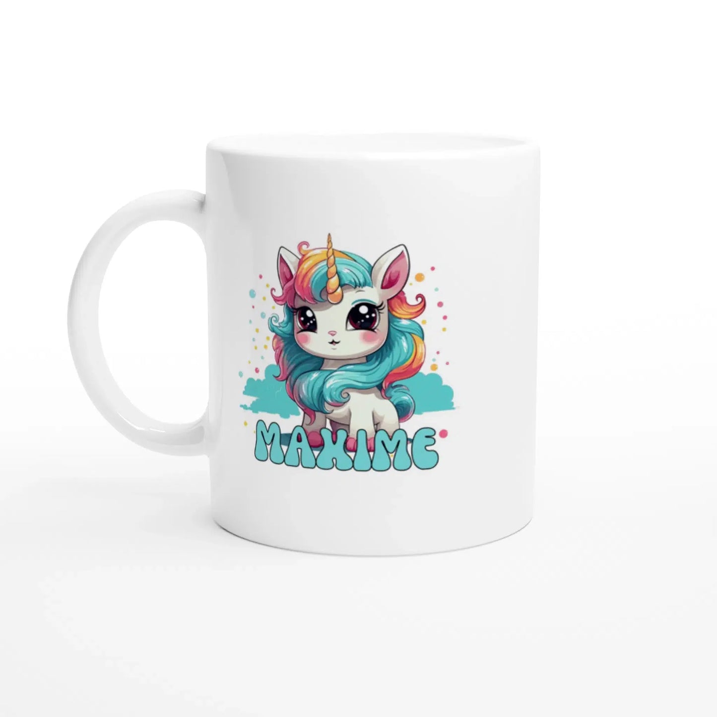 Unicorn mok tas met naam, Eenhoorn, gepersonaliseerde mok, tas, blauw, anime