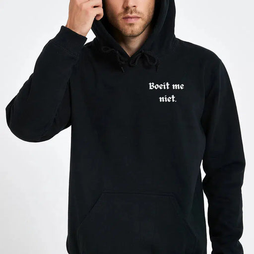 Hoodie Trui Boeit me niet, initialen achterkant, sweater van organisch katoen, sarcasme, sarcastische humor, gepersonaliseerd cadeau, humor