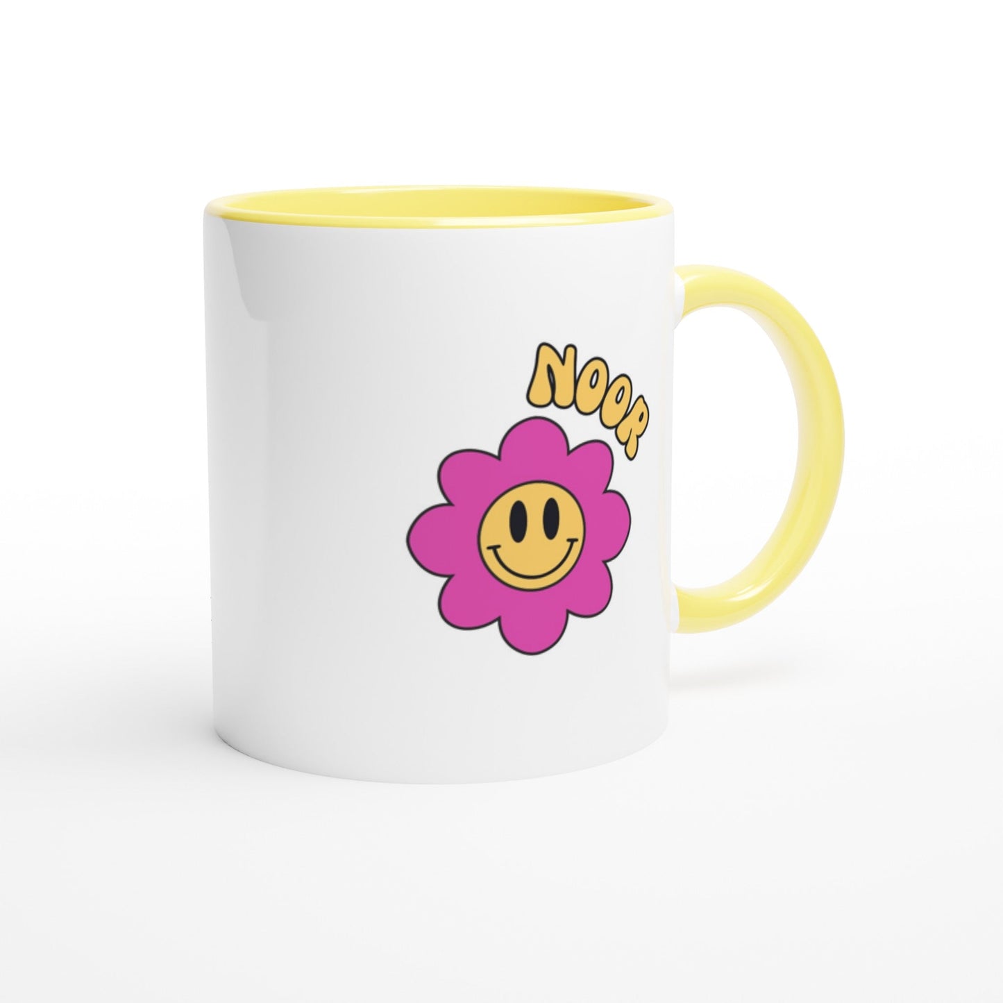 Gepersonaliseerde mok met naam | Smiley bloem design | Uniek cadeau voor haar