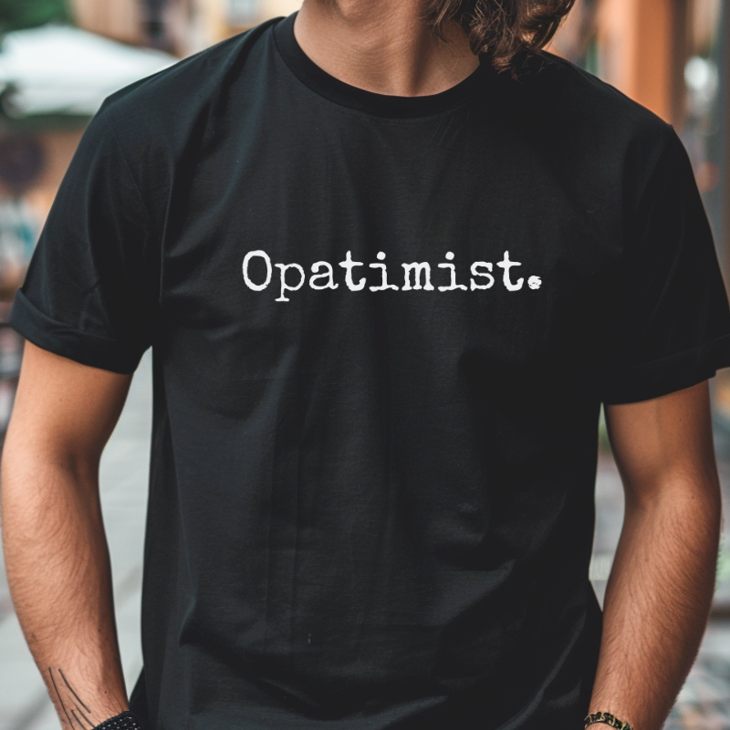 Cadeau opa, cadeau opi, Opatimist, eerste letters van kleinkinderen binnenkant, t-shirt van organisch katoen, grappige t-shirts, origineel, uniek, opa