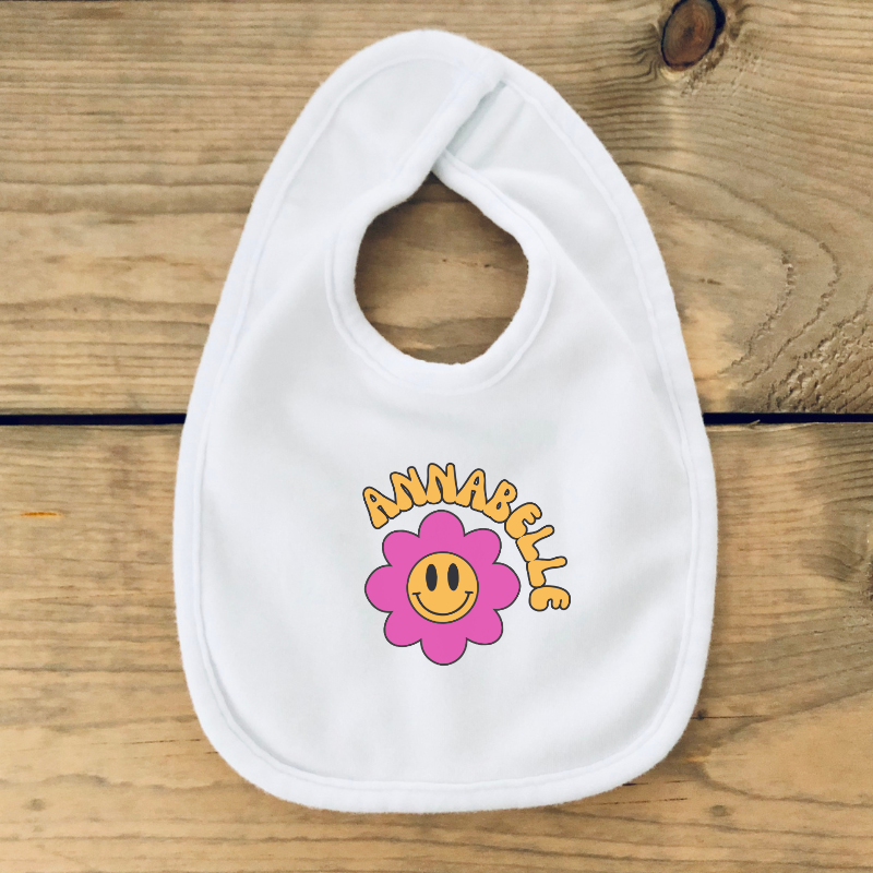Biologisch Katoenen Slabbetje Retro Bloem | Gepersonaliseerd Cadeau Baby