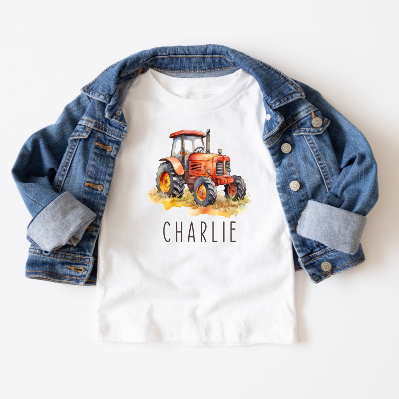 Gepersonaliseerd T-shirt of Babyromper met Tractor | Naam op Kleding