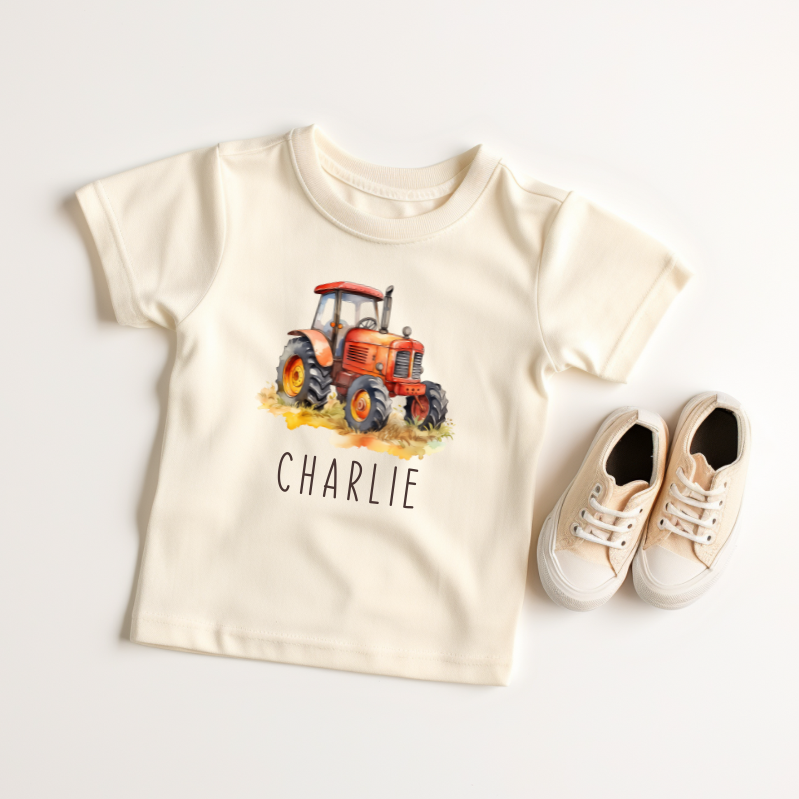 Gepersonaliseerd T-shirt of Babyromper met Tractor | Naam op Kleding