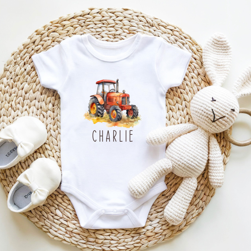 Gepersonaliseerd T-shirt of Babyromper met Tractor | Naam op Kleding