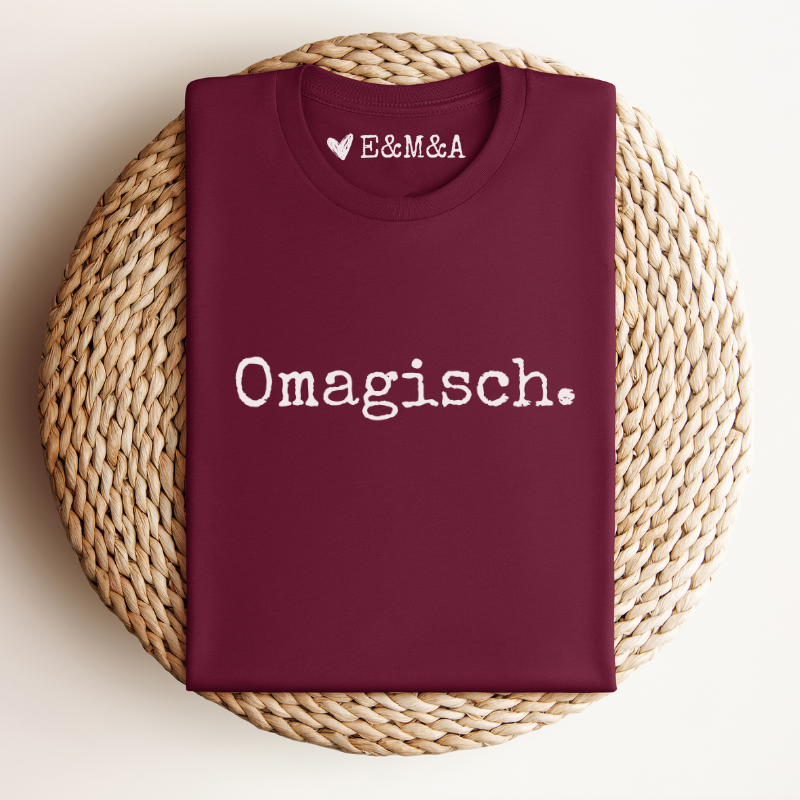 Gepersonaliseerd cadeau oma, Omagisch, eerste letters van kleinkinderen binnenkant, t-shirt van organisch katoen