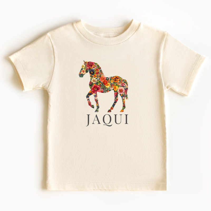boho bloemen paard t-shirt met naam kinderen, schattig cadeau