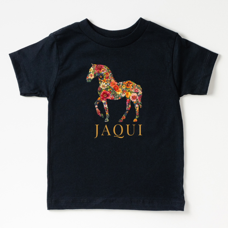 gepersonaliseerd t-shirt kinderen met paard en naam, paardenliefhebbers, ruiters