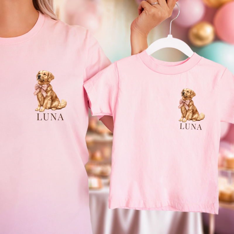 Gepersonaliseerd T-shirt met Golden Retriever – Matching Familie T-shirts