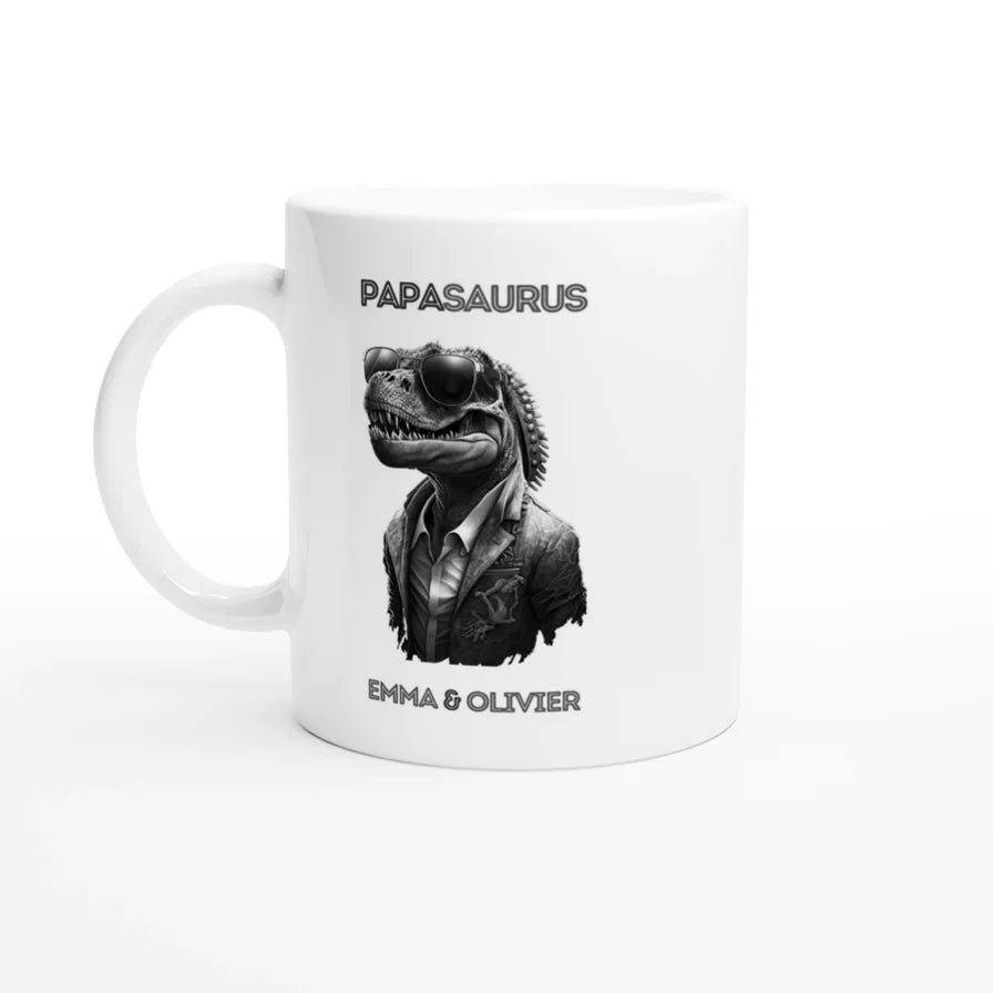 Papasaurus gepersonaliseerde mok, Ouders mok, Naam kinderen, Gepersonaliseerde mok vader papa, tas vader, koffiemok papa