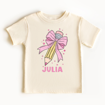 Gepersonaliseerd T-shirt meisje | Potlood met strik & naam
