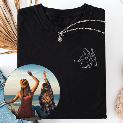 Premium Line Art T-shirt van jouw Foto