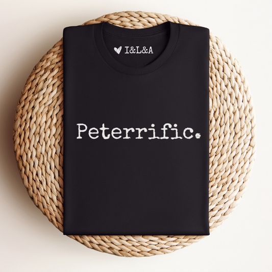 Cadeau peter, t-shirt Peterrific, eerste letters van petekinderen binnenkant, gepersonaliseerd cadeau, t-shirt van organisch katoen, peter vragen, cadeau nonkel