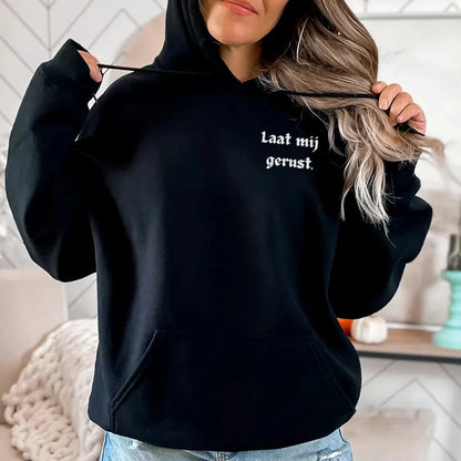 Hoodie Trui Laat mij gerust, initialen achterkant, sweater van organisch katoen, sarcasme, sarcastische humor, gepersonaliseerd cadeau, humor, laat me met rust