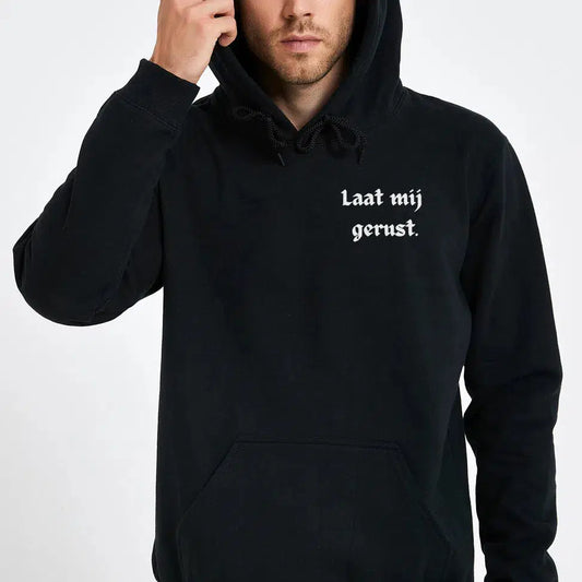 Hoodie Trui Laat mij gerust, initialen achterkant, sweater van organisch katoen, sarcasme, sarcastische humor, gepersonaliseerd cadeau, humor, chill, laat me met rust,  Cadeau Idee introverte man