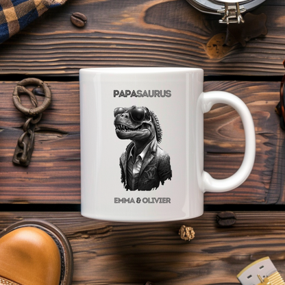 Papasaurus gepersonaliseerde mok, Ouders mok, Naam kinderen, Gepersonaliseerde mok vader papa, tas vader, koffiemok papa, coole papa