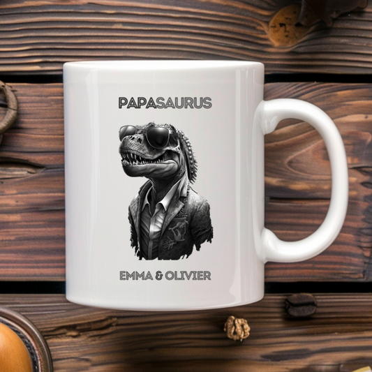 Gepersonaliseerde Papasaurus Mok | Uniek Cadeau voor Papa
