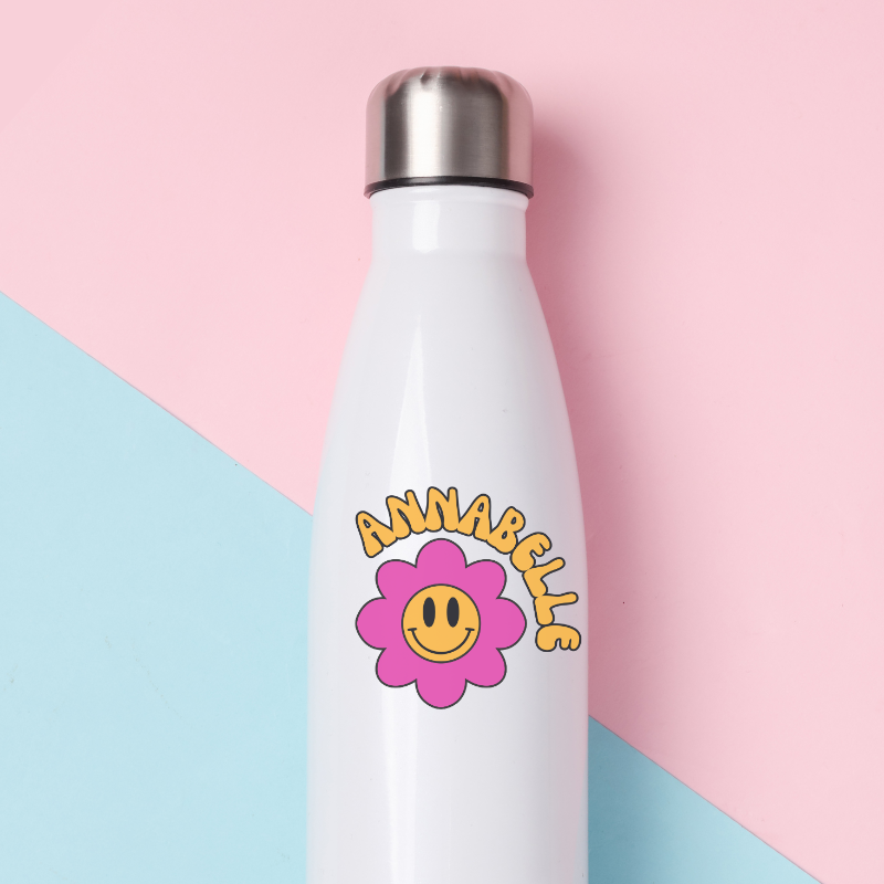 Waterfles met naam, drinkfles met naam, roestvrij stalen dubbelwandige thermosfles 500 ml, Voornaam boho retro bloem