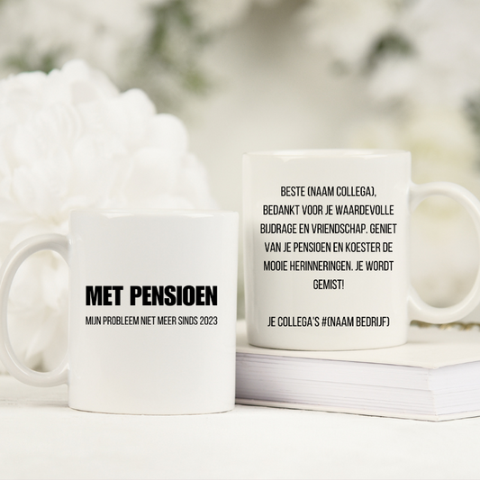 Gepersonaliseerd cadeau pensioen, gepersonaliseerde mok tas pensioen, mijn probleem niet meer, pensioen kleinigheidje, origineel, uniek, mok met tekst