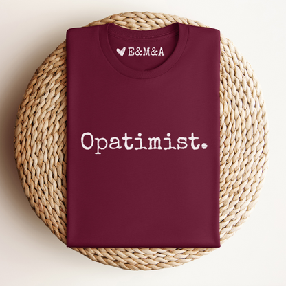 Cadeau opa, cadeau opi, Opatimist, eerste letters van kleinkinderen binnenkant, t-shirt van organisch katoen, grappige t-shirts, origineel, uniek, opa