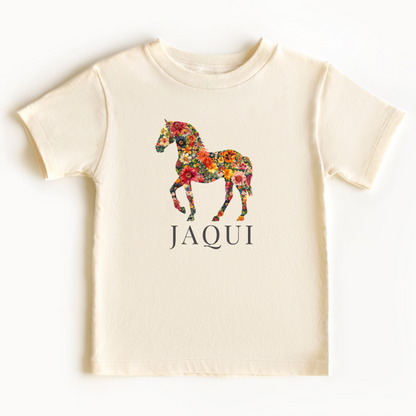 boho bloemen paard t-shirt met naam kinderen, schattig cadeau