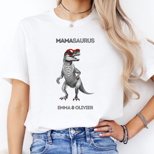 Gepersonaliseerd Mamasaurus T-Shirt – Met Namen Kinderen