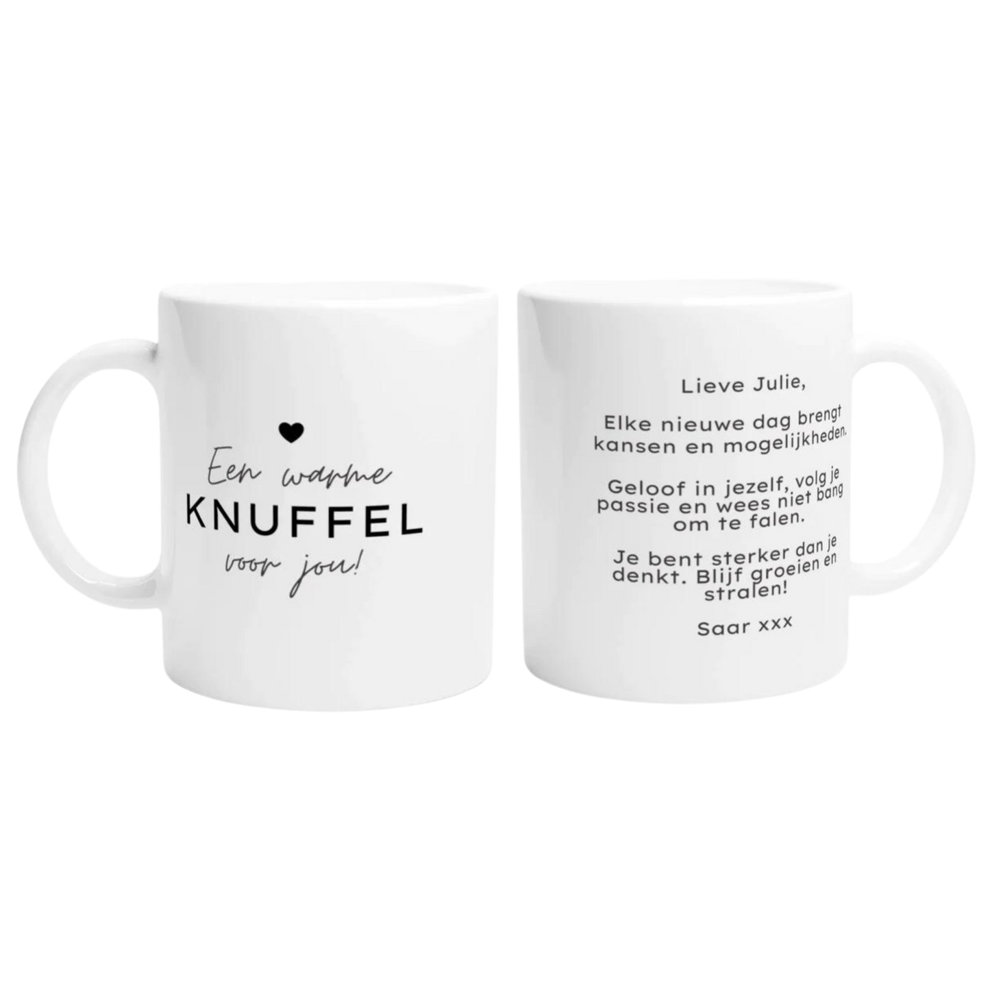Troostcadeau, gepersonaliseerd cadeau, een warme knuffel voor jou, persoonlijke boodschap, hart onder de riem cadeau, steun, sterkte, opbeur, opfleurcadeau, gepersonaliseerde mok, mok met tekst, troost cadeau. 